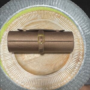 Brown Faux Leather Jewelry Roll-Up Case